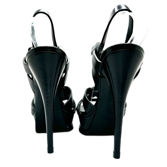 SAINT LAURENT TRIBUTE sandals black open toe strappy stiletto platform 36.5 - Picture 11 of 15